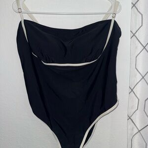 Black One-Piece Swimsuit with Cream Trim